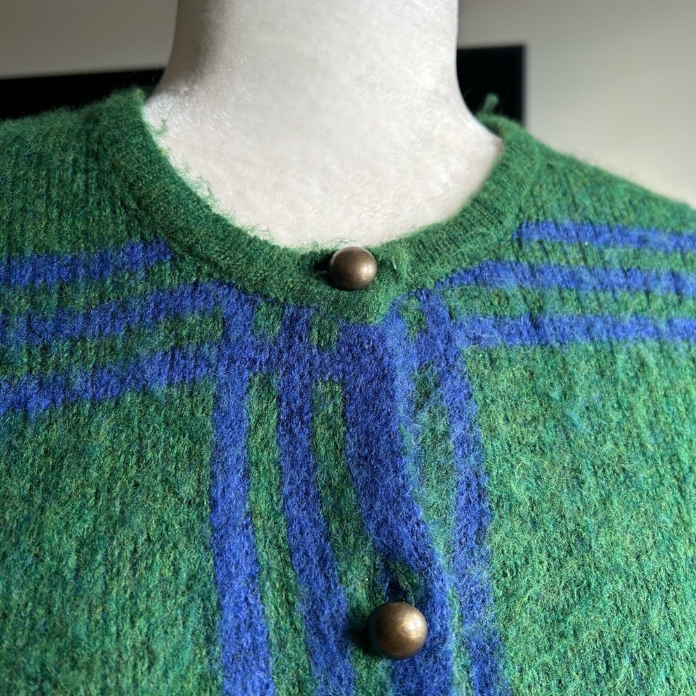Simons Plaid Knit Button-Up Cardigan – Green & Blue. S/M - Picture 15 of 15